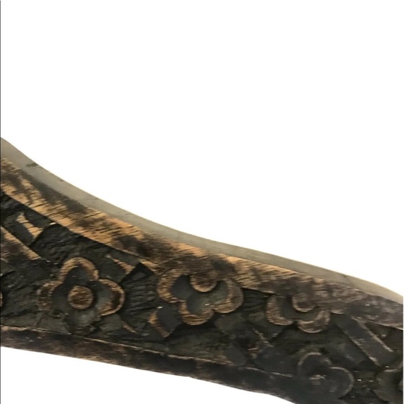 Handcarved Wooden Floral Embossed Clothing Hanger In  Antique Brown - Picture 2 of 5